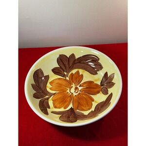 Vintage Corona Japan Hand Painted Floral Ceramic Serving Bowl Orange Brown 12in